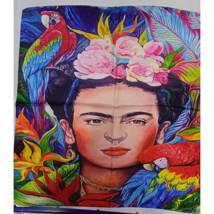 70x70 cm-es papagájos festményes selyem sál, kendő - Frida Kahlo - ÚJ