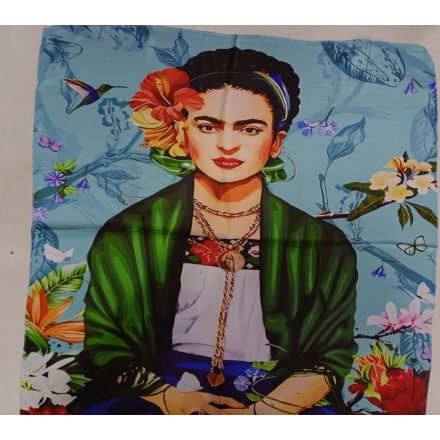 70x70 cm-es kék festményes selyem sál, kendő - Frida Kahlo - ÚJ