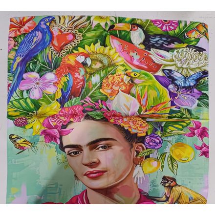 70x70 cm-es színes madaras festményes selyem sál, kendő - Frida Kahlo - ÚJ