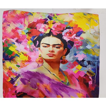 70x70 cm-es sokszínű festményes selyem sál, kendő - Frida Kahlo - ÚJ