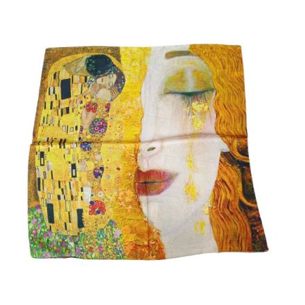 70x70 cm-es festményes mustársárga selyem sál, kendő - Gustav Klimt: Arany könnyek - ÚJ 