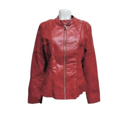 Női L-es piros bőrhatású, műbőr dzseki, kabát - ÚJ