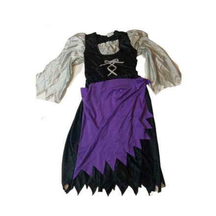 5-7 évesre ezüst-fekete boszorkányruha lila köténnyel - Halloween