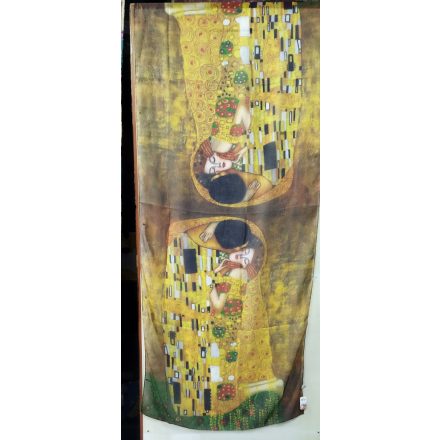 Nagyméretű festményes selyem sál, kendő, stóla - Klimt: A csók - 180*75 cm - ÚJ