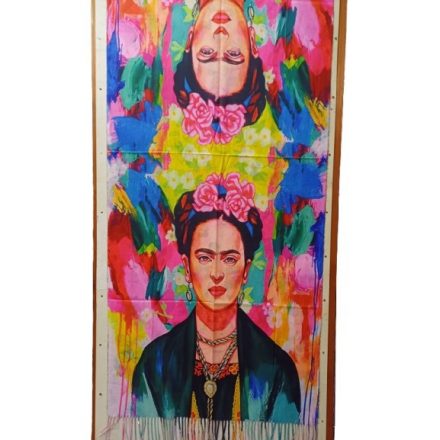 Nagyméretű rózsaszín kétoldalú festményes sál, kendő - Frida Kahlo - ÚJ