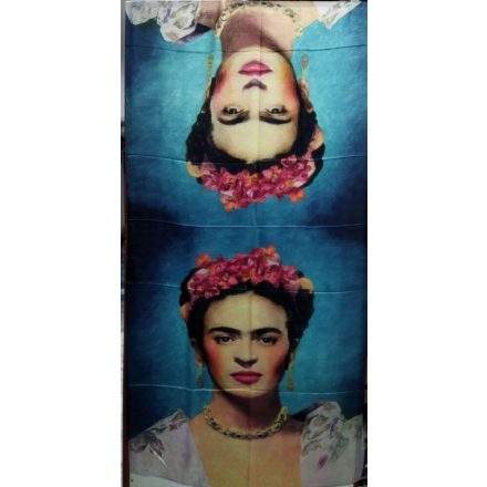 Nagyméretű festményes kék selyem sál, kendő, stóla - Frida Kahlo - ÚJ