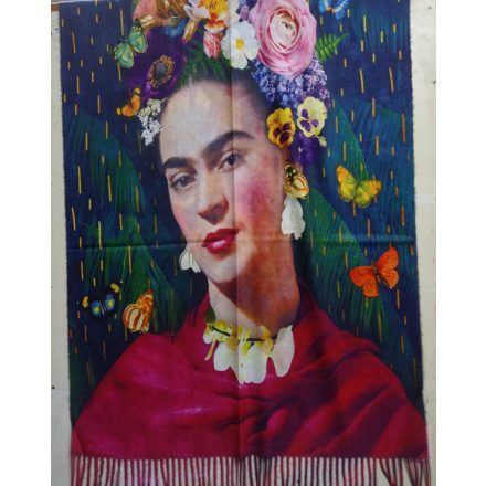 Nagyméretű kétoldalú festményes sál, kendő, stóla - Frida Kahlo - virágok - ÚJ