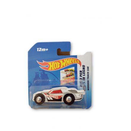 Fehér fa kisautó, fa sínkészletekkel kompatibilis - Hot Wheels - ÚJ