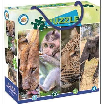 Állatos Savanna puzzle 4x100 db-os - ÚJ