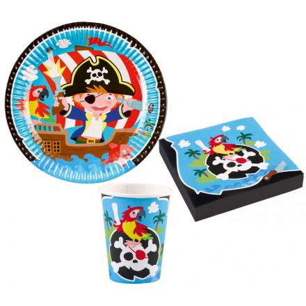 Pirate, Kalóz party szett 36 db-os 23 cm-es tányérral - ÚJ