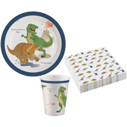 Dinoszaurusz Happy party szett 36 db-os 23 cm-es tányérral - ÚJ