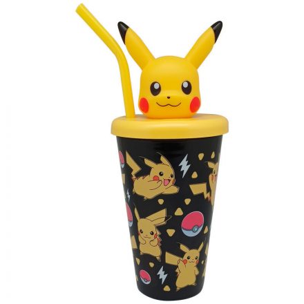 Pokémon Pikachu műanyag 3D szívószálas pohár 443 ml - ÚJ