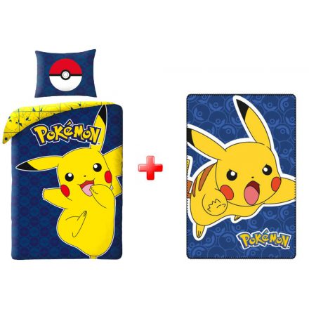 Pokémon Joyful Pikachu  ágyneműhuzat és polár takaró szett - ÚJ