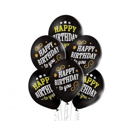 Happy Birthday Black léggömb, lufi 6 db-os 12 inch (30cm)