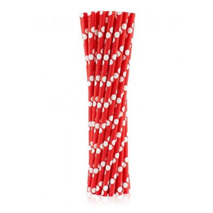 Piros Red Polka Dots papír szívószál 24 db-os - ÚJ