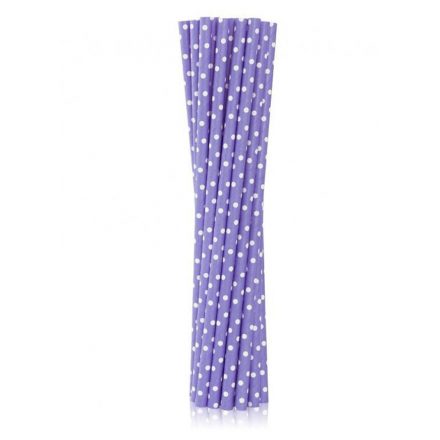 Lila Purple Dots papír szívószál 12 db-os - ÚJ