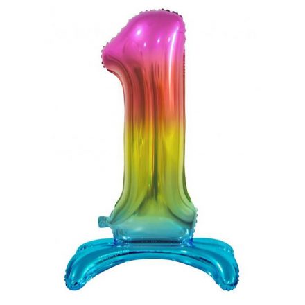 Színes Rainbow 1-es szám fólia lufi talppal 74 cm