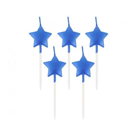 Metallic Blue Star, Kék csillag tortagyertya, gyertya szett 5 db-os - ÚJ