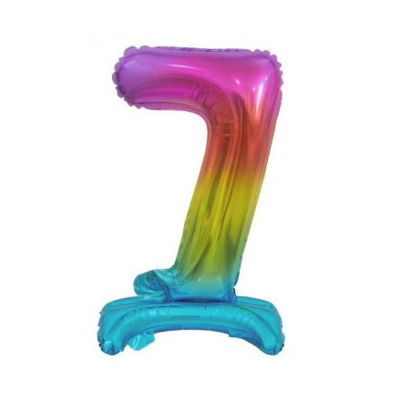 Színes Rainbow mini 7-es szám fólia lufi talppal 38 cm