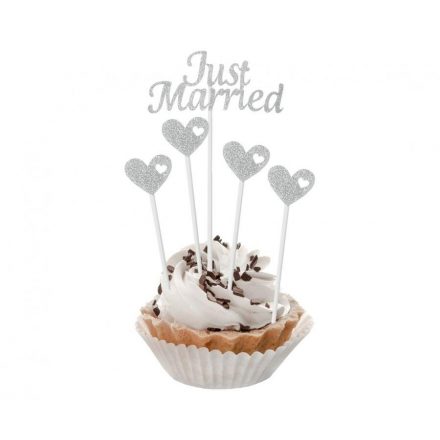 Just Married Silver torta dekoráció 5 db-os - ÚJ