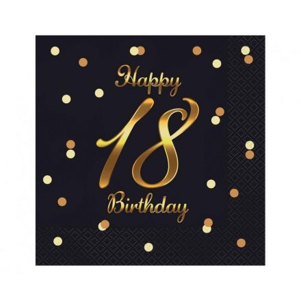 Happy Birthday 18 B&C Gold szalvéta 20 db-os 33x33 cm