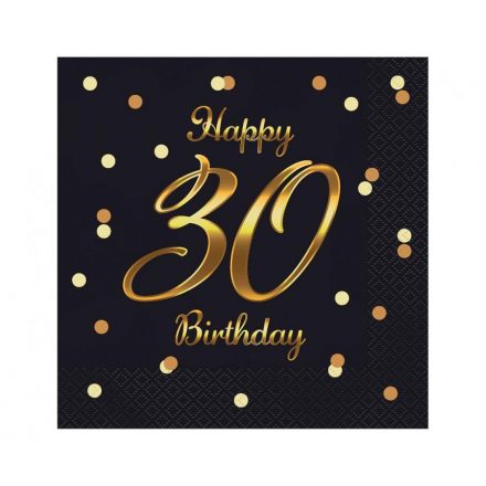 Happy Birthday 30 B&C Black-Gold szalvéta 20 db-os 33x33 cm