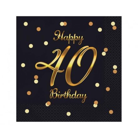 Happy Birthday 40 B&C Gold szalvéta 20 db-os 33x33 cm