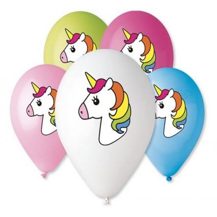 Unicorn Multicolor, Unikornis léggömb, lufi 5 db-os 12 inch (30cm) - ÚJ