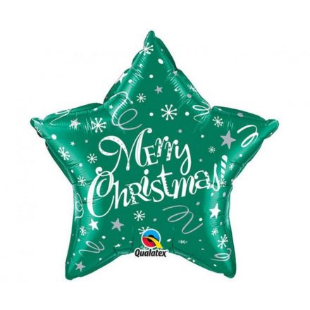 Merry Christmas Green Star, Karácsonyi fólia lufi 51 cm - ÚJ