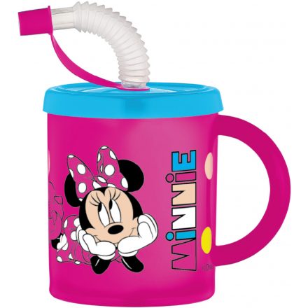 Disney Minnie szívószálas bögre, műanyag 210 ml - ÚJ