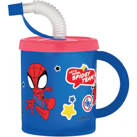 Pókember Spidey szívószálas bögre, műanyag 210 ml - ÚJ