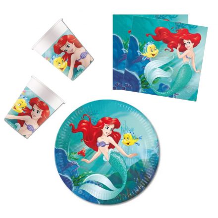 Disney Hercegnők, Ariel Curious party szett 36 db-os 23 cm-es tányérral - ÚJ