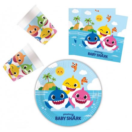 Baby Shark Fun in the Sun party szett 36 db-os 23 cm-es tányérral - ÚJ