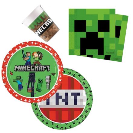 Minecraft Green party szett 36 db-os 23 cm-es tányérral - ÚJ