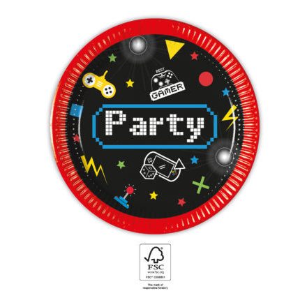 Gaming Party papírtányér 8 db-os 20 cm FSC