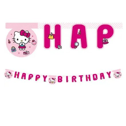 Hello Kitty Fashion Happy Birthday felirat FSC 2 m - ÚJ