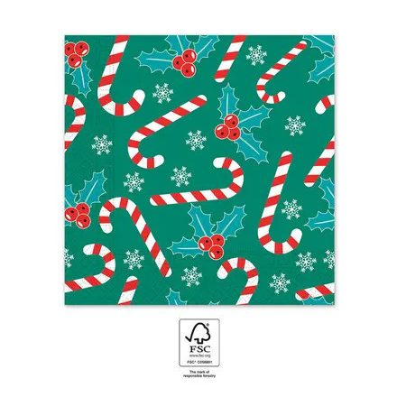 Karácsonyi Xmas Sugar Canes szalvéta 20 db-os 33x33 cm FSC - ÚJ