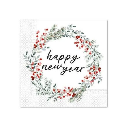 Happy New Year Wreath szalvéta 20 db-os 33x33 cm FSC - ÚJ