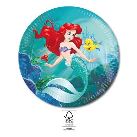 Disney Hercegnők, Ariel Curious papírtányér 8 db-os 23 cm FSC - ÚJ