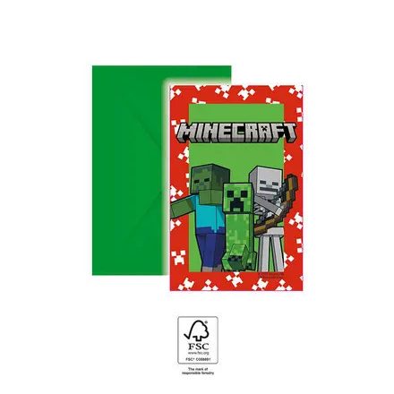 Minecraft Green party meghívó 6 db-os FSC - ÚJ