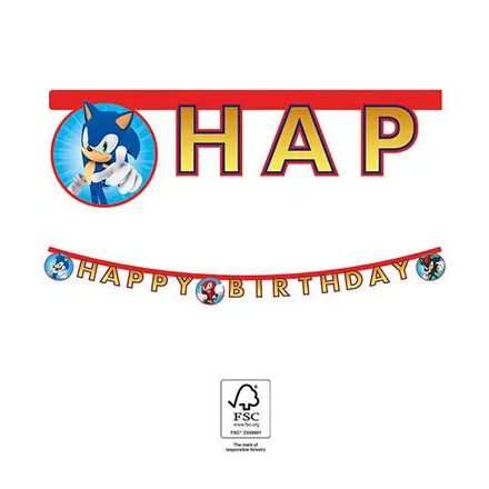 Sonic a sündisznó Sega Happy Birthday felirat FSC 2 m - ÚJ