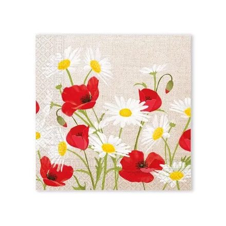 Virág Daisies Poppies szalvéta 20 db-os, 33x33 cm FSC