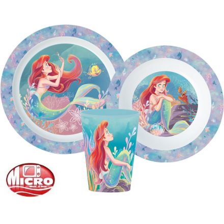 Disney Hercegnők Ariel étkészlet, micro műanyag szett, pohárral 260 ml - ÚJ