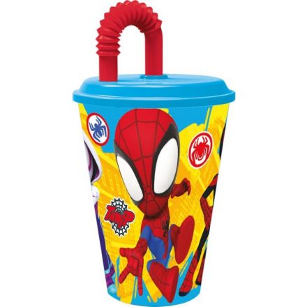 Pókember Spidey szívószálas pohár, műanyag 430 ml - ÚJ