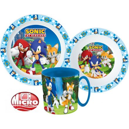 Sonic, a sündisznó étkészlet, micro műanyag szett bögrével 350 ml - ÚJ