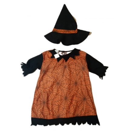 3-4 évesre narancssárga-fekete boszorkány ruha kalappal - Halloween