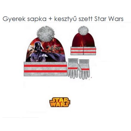 52 cm-es fejre szürke téli sapka, kesztyű szett -Star Wars - Darth Vader - ÚJ