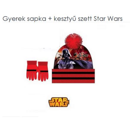 54 cm-es fejre piros téli sapka, kesztyű szett - Star Wars - Darth Vader - ÚJ