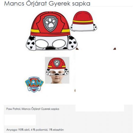 54 cm-es fejre piros-fehér kötött sapka - Paw Patrol - Mancs őrjárat - Marshall - ÚJ