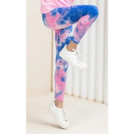 140-146-os kék-rózsaszín batikolt mintás lányka sport leggings - ÚJ